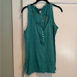 Vintage Free People Teal Buttoned Tank Top